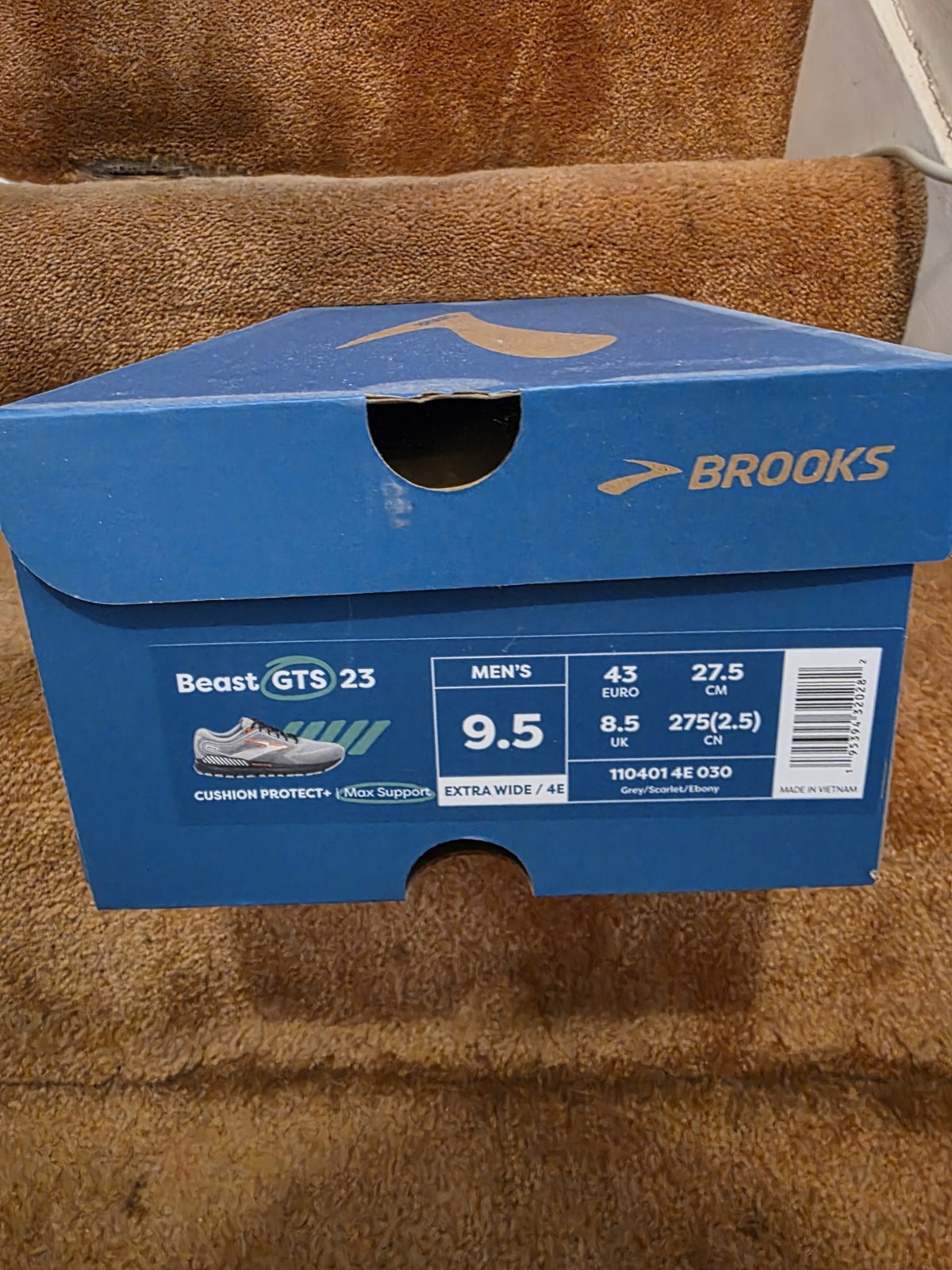 NIB Brooks Beast GTS 23 Men’s Size 9.5 4E Extra Wide Grey Scarlet Ebony