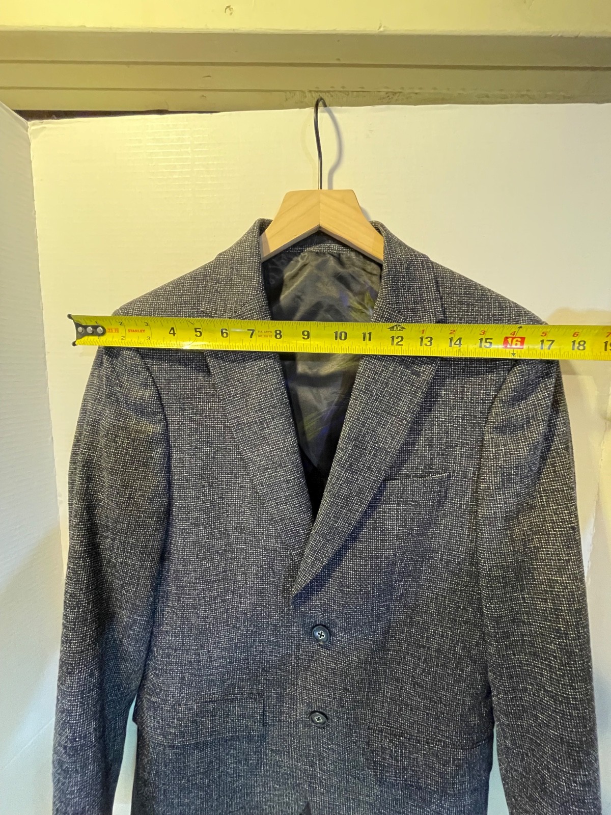 Moss London 40 Men Gray Chevron Slim Fit Tweed Wool-Blend Single-Breasted Blazer