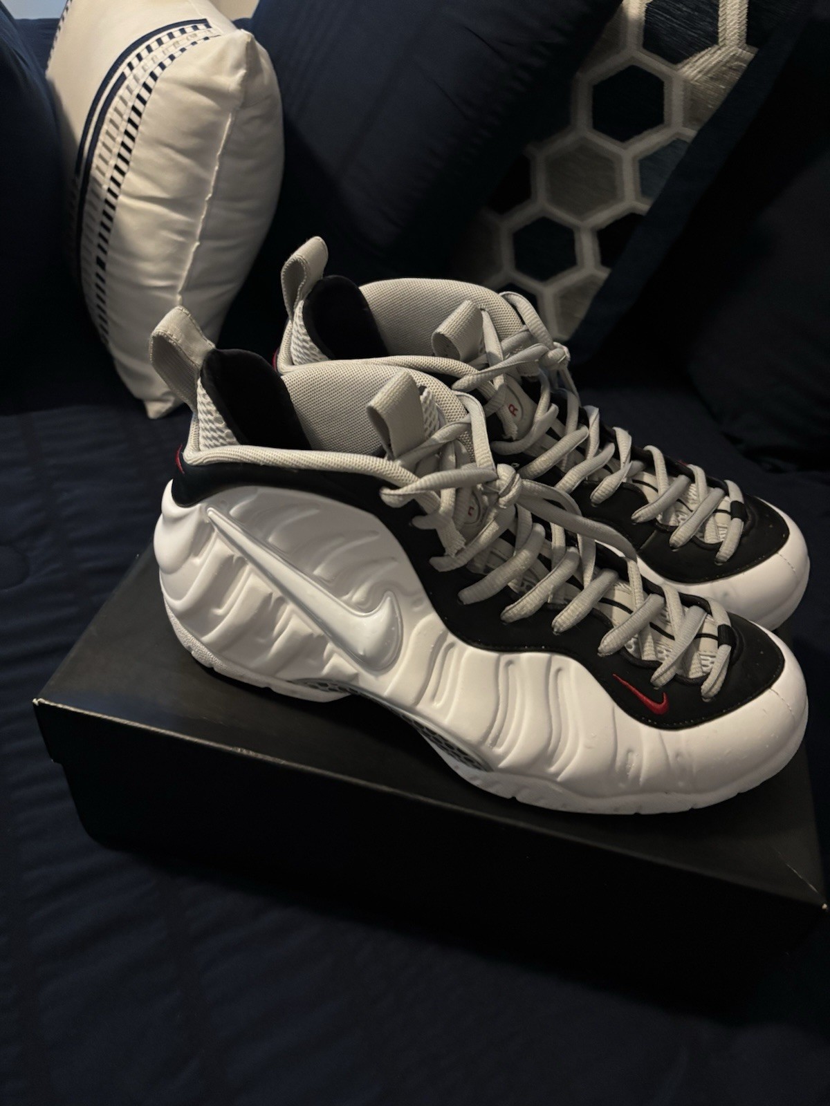 Nike Men’s White/Black/Gray/Red Mid Top Lace-Up Basketball Sneaker