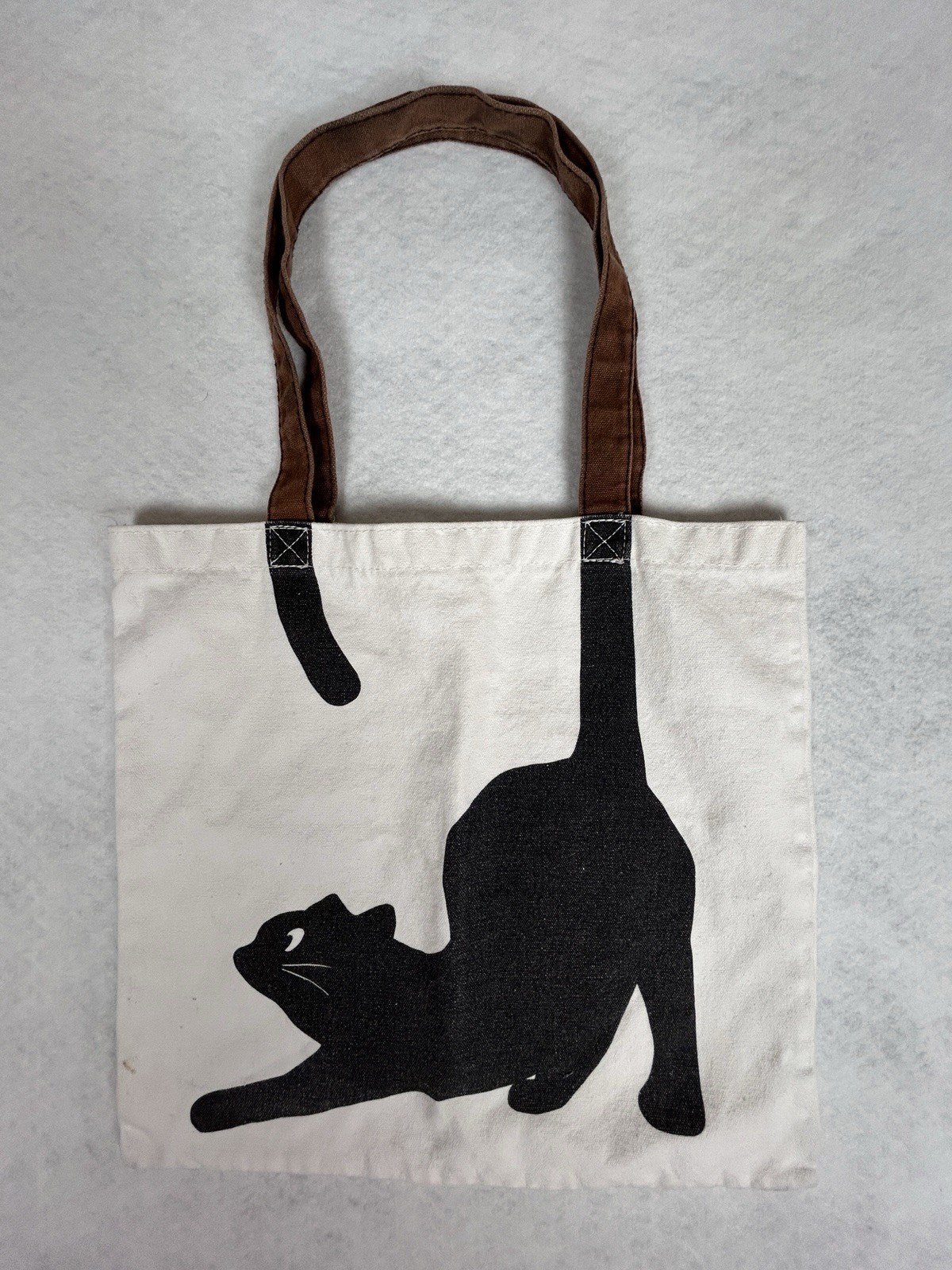 Kitty Cat book/shopping canvas bag 14.5 x 13.5in graphic cat with tail handles