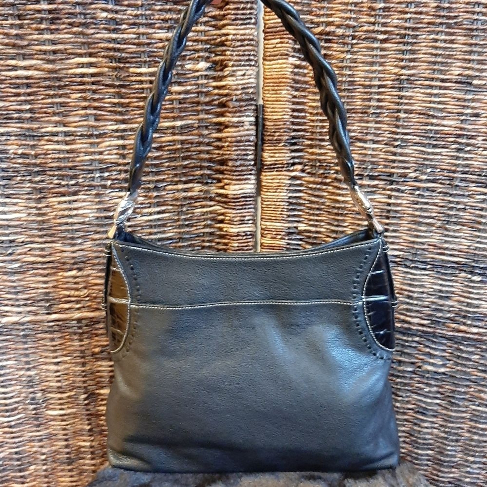 Brighton Purse Black Kismet Pebbled Leather Hobo Handbag Shoulder Patent Charm