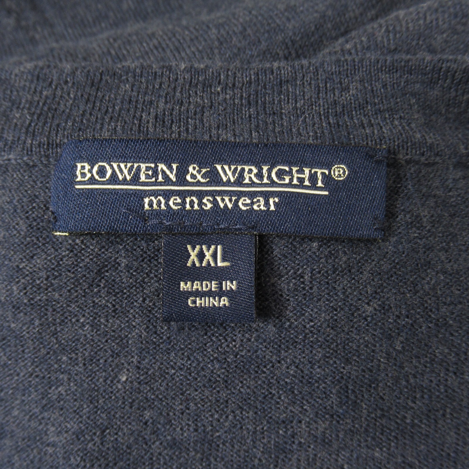 Bowen Wright Cotton Wool Knit Sweater Blue Mens Size XXL 2XL V Neck