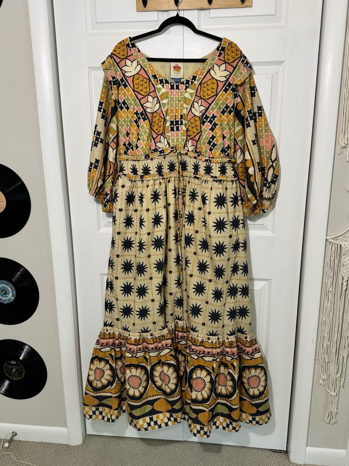 FARM Rio for Anthropologie Plus 1X Floral V-Neck Smocked Pocket Midi Dress
