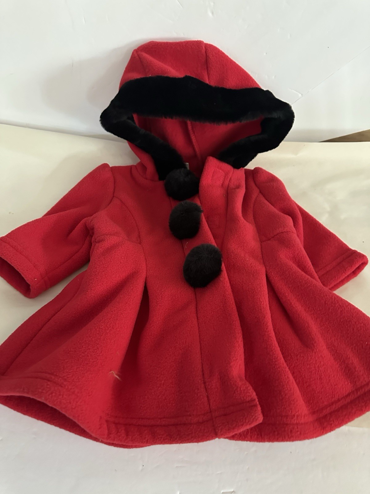 Infant Christmas Coat 6mo Red With Black Trim