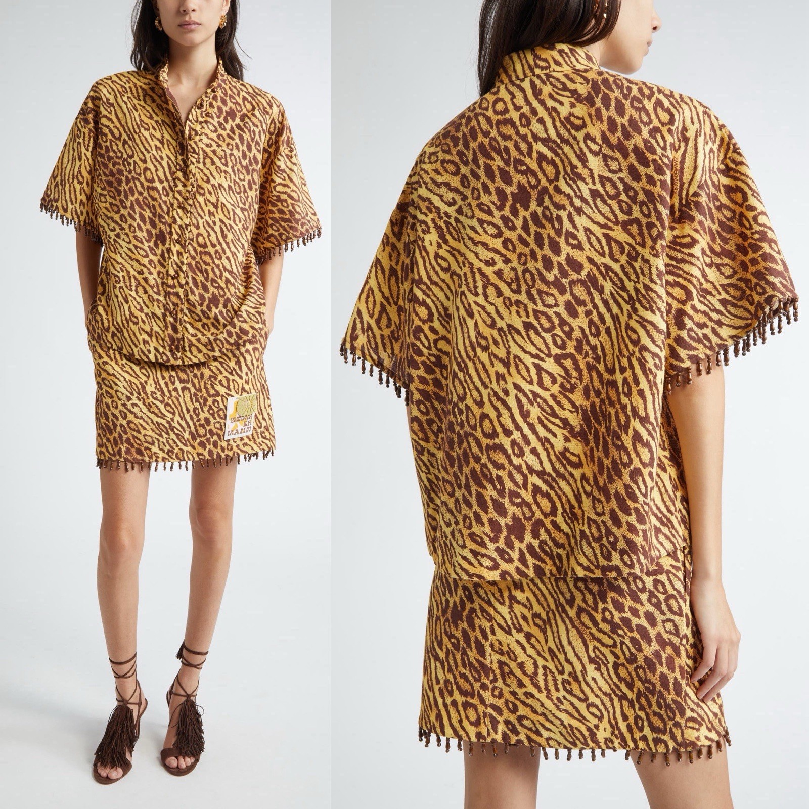 Zimmermann Coco Bead Embellished Leopard Print Cotton Shirt US 6 AU 1 Loose NWT