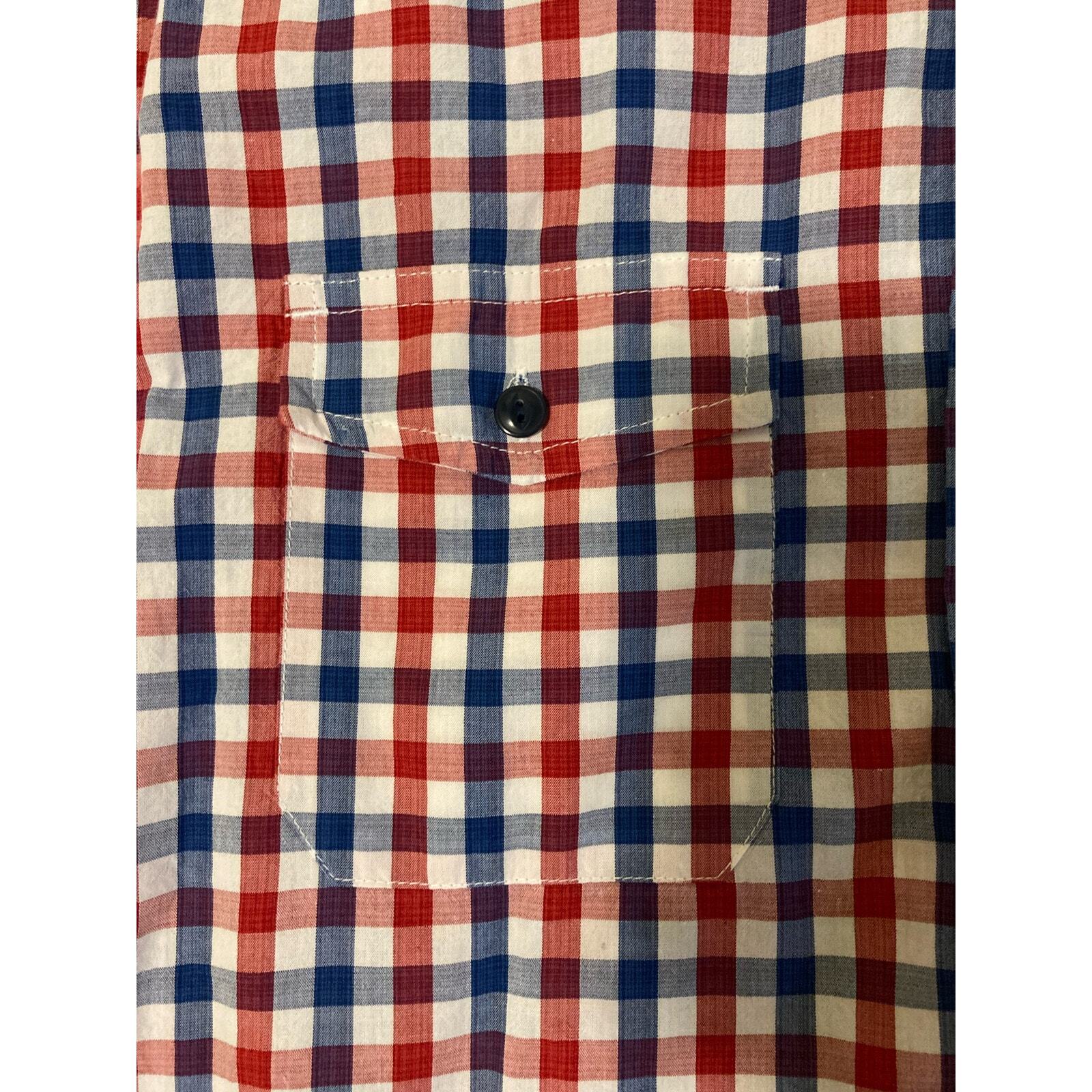 Tommy Hilfiger Navy Blue Red & White Plaid Button Down Shirt Men Size M