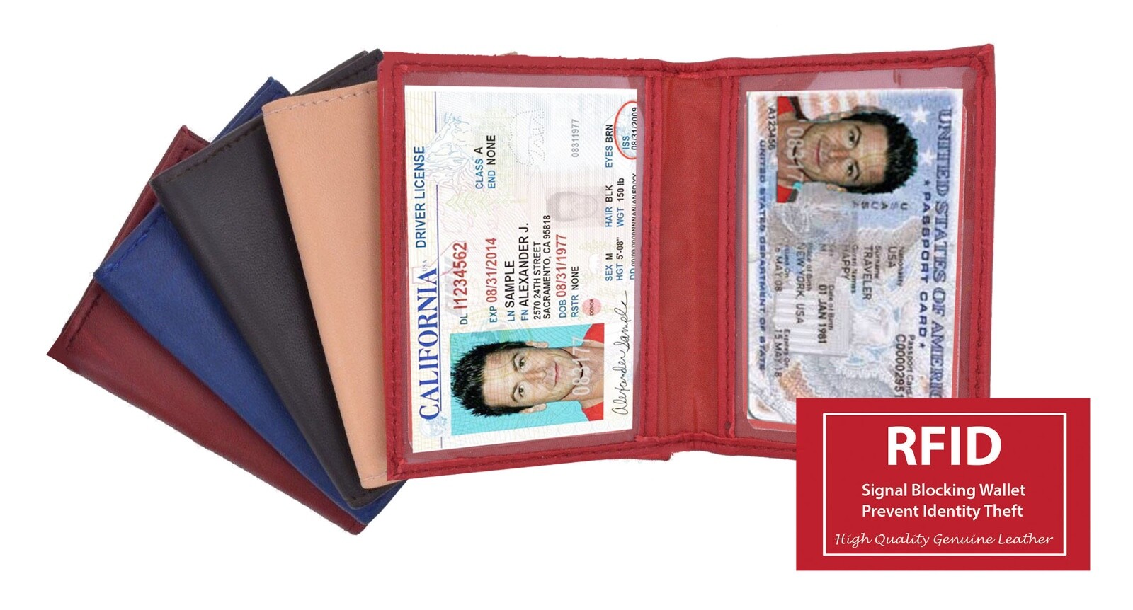 Genuine Leather 2 License Holder Credit Card ID Business Card Wallet USA SELLER