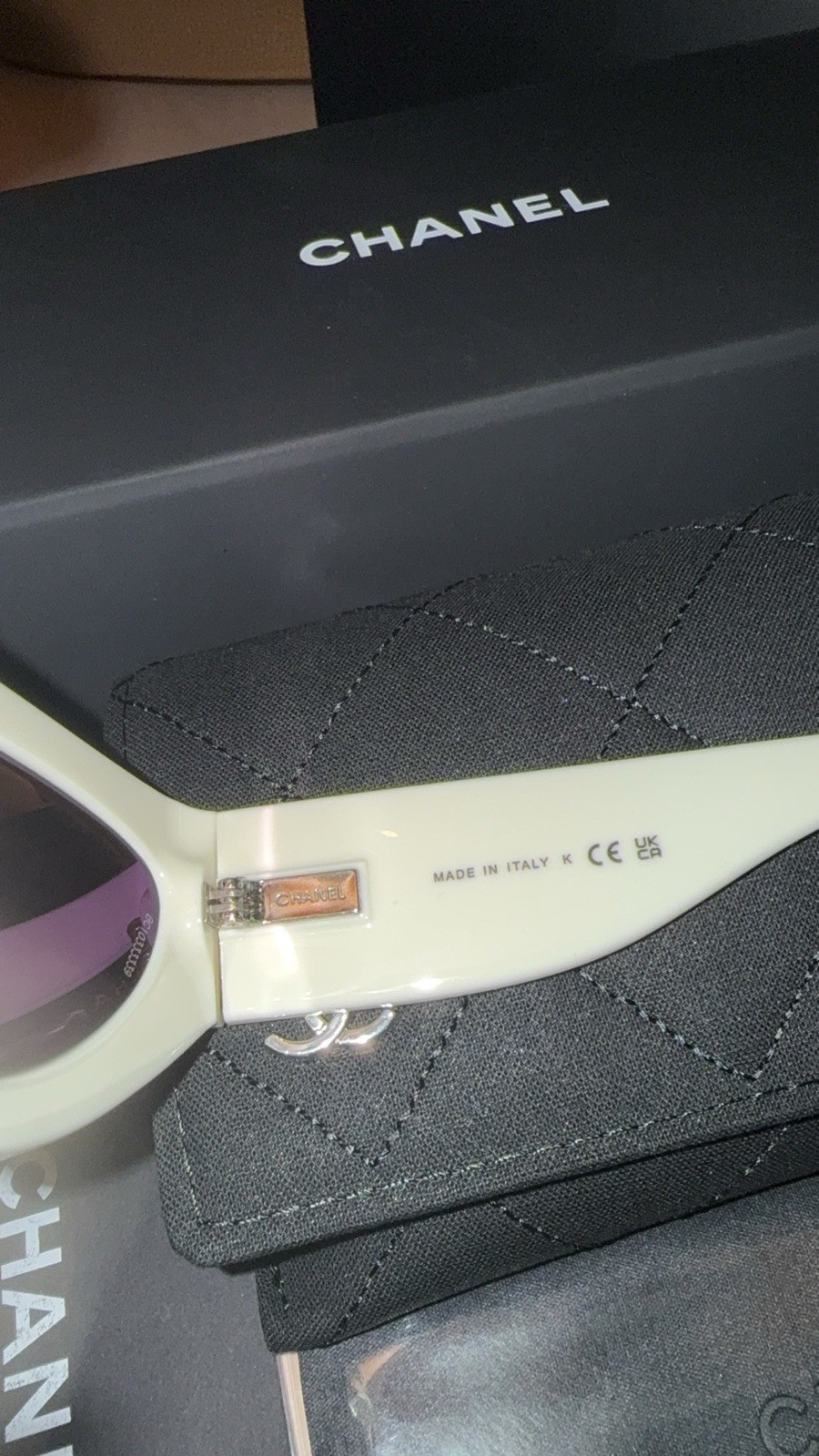 CHANEL Sunglasses Black &White Cat Eye CC Logo Authentic CH 6056 1656/53