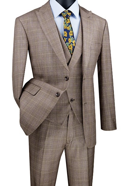 Vinci Men’s Modern Fit Glen Plaid 3-Piece Suit with Vest (Size 38-56)