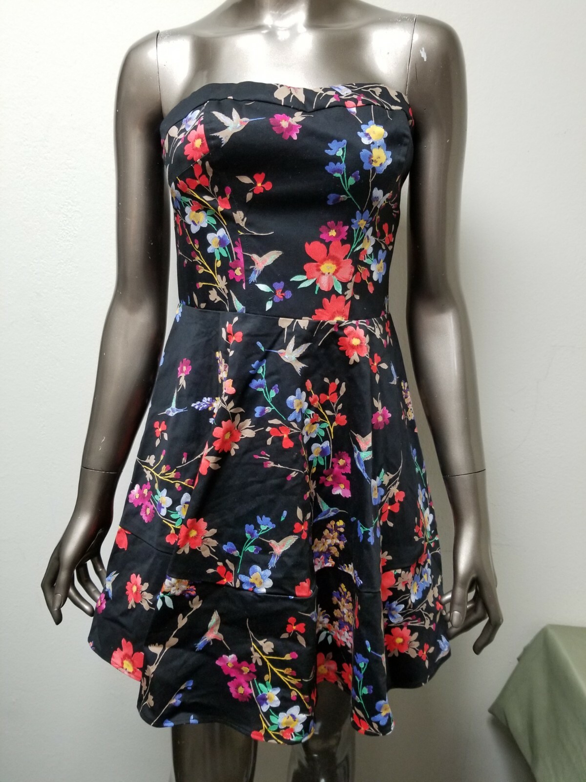 Express Floral sweetheart strapless fit and flare black dress. Retail: $79.90