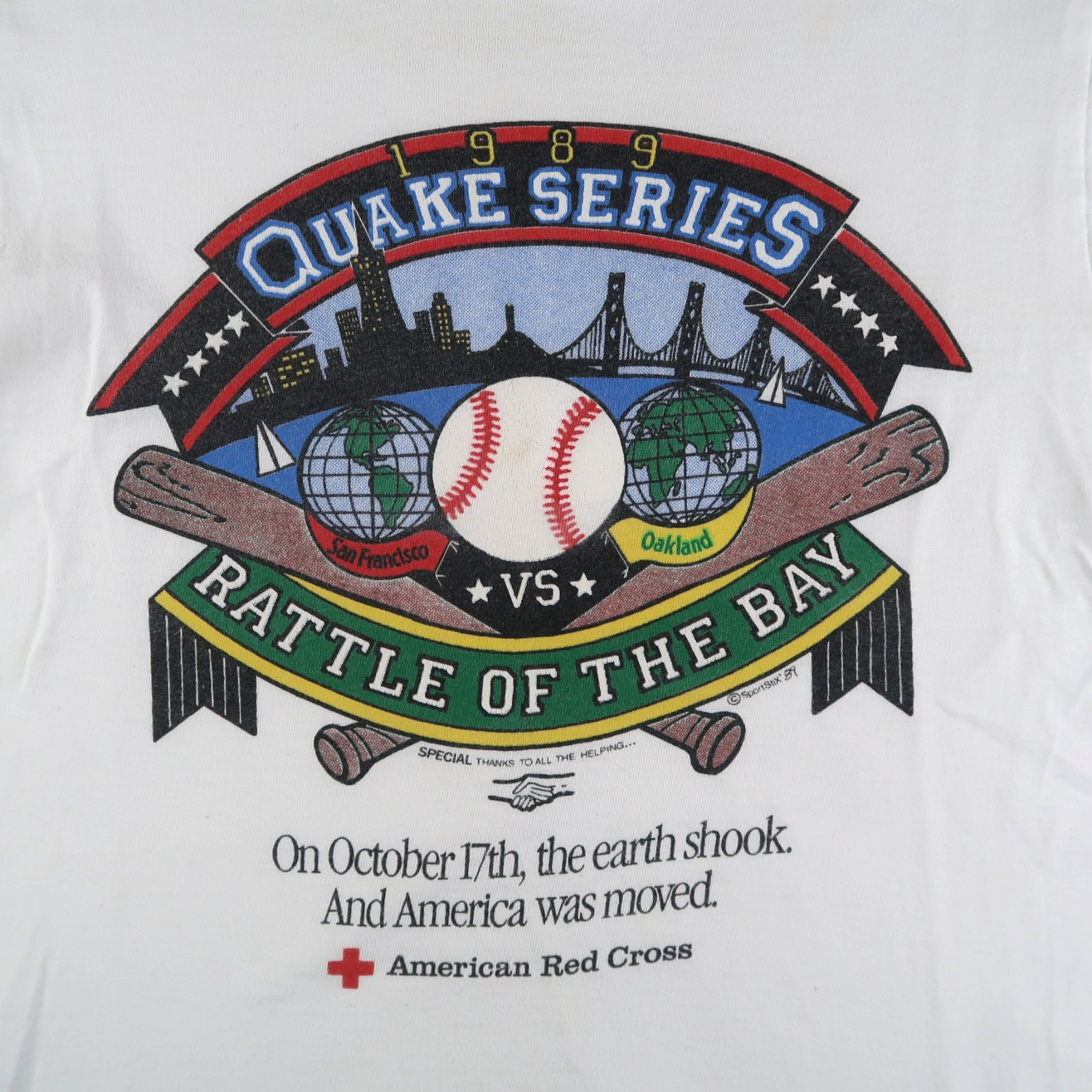 VTG 80s 1989 MLB World Series Battle of the Bay Quake Series White T-Shirt M
