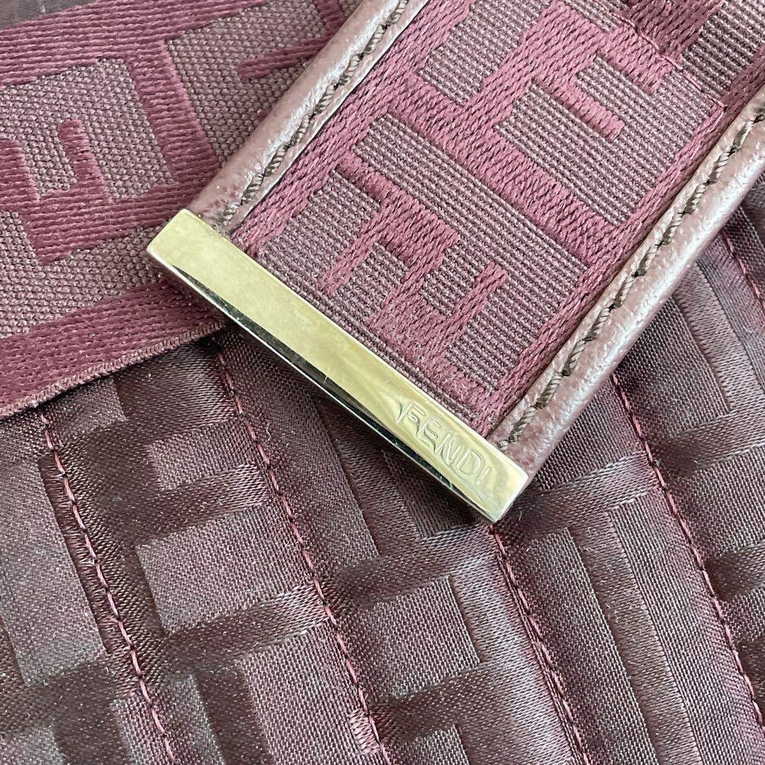 FENDI Zucca Mamma Bucket Shoulder Handbag Bordeaux Size: W:11.4 × H: 6.5 in.