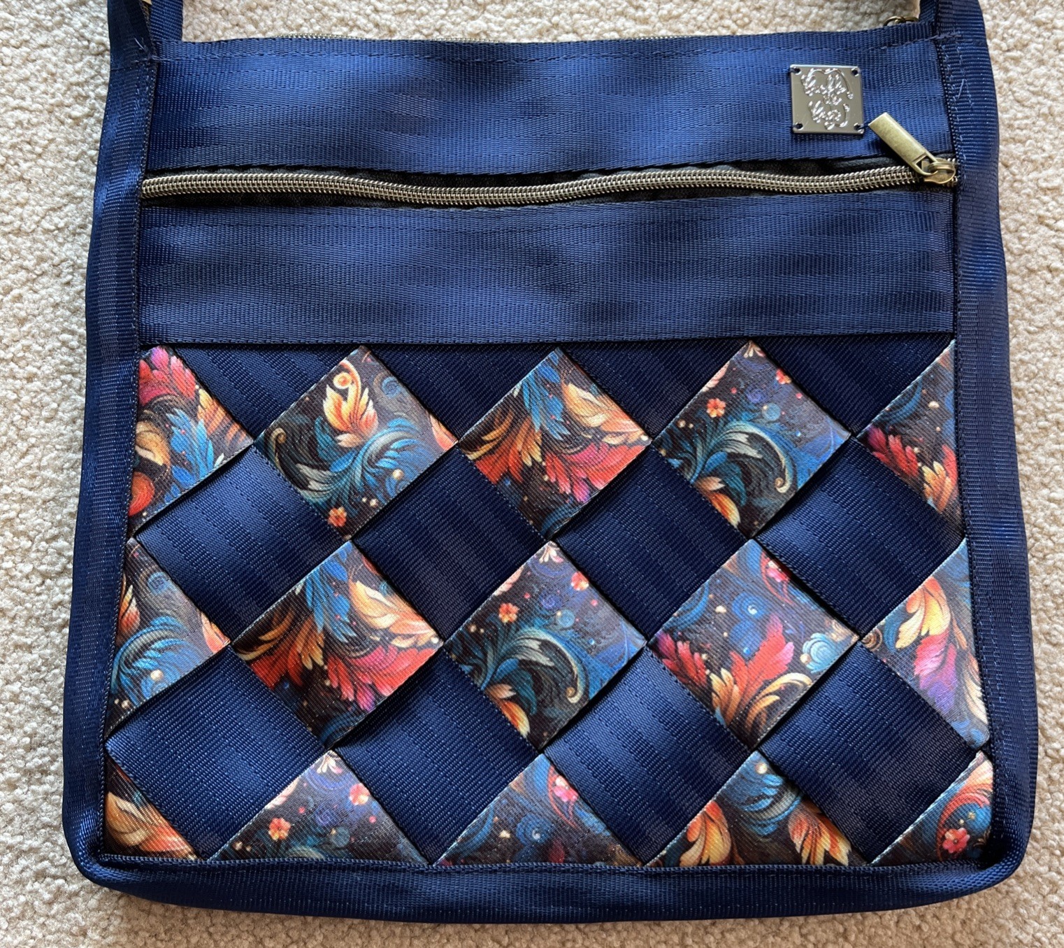 Buckle Up Bags Blue Floral Large Crossbody Hipster (Similar to Harveys Seatbelt)