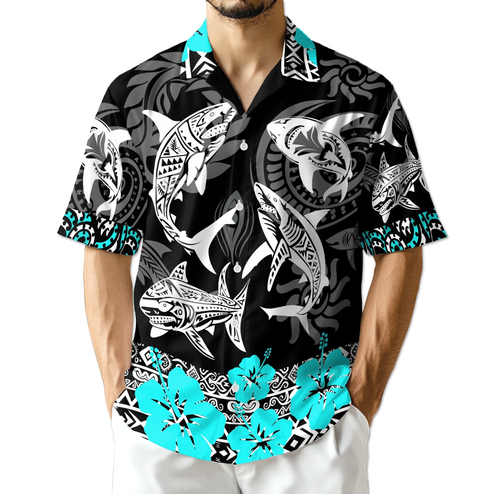 Shark Hawaiian Shirt Ocean Animal Aloha Beach Summer Gift
