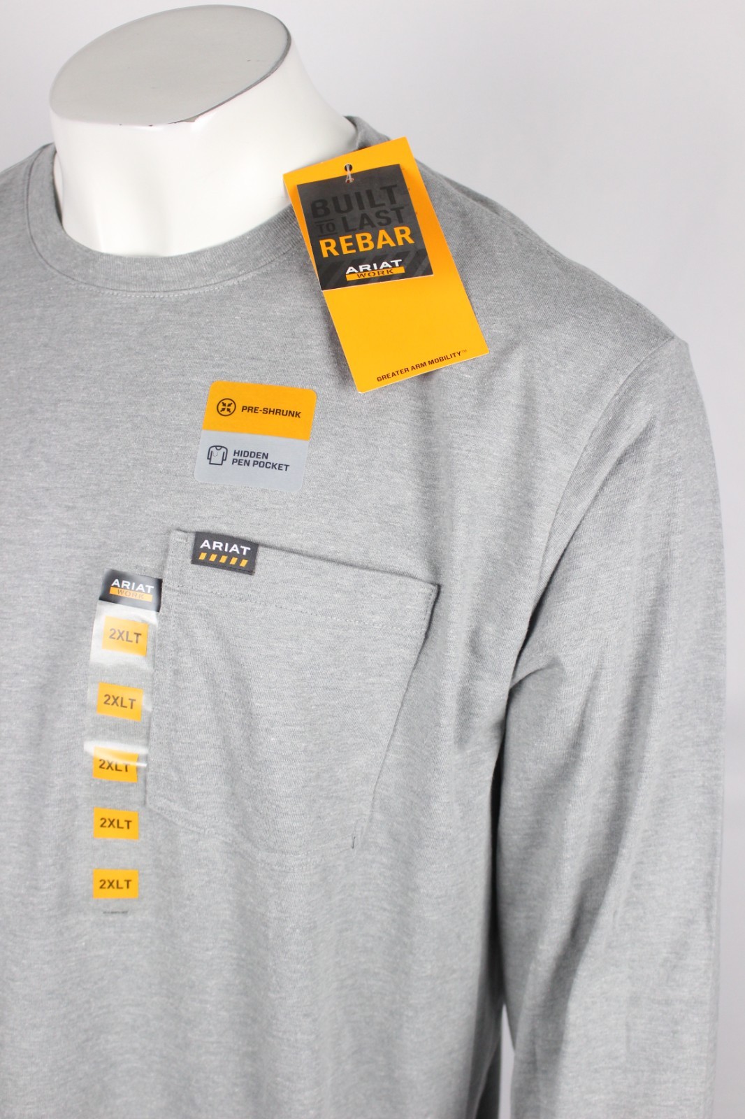 Ariat Men’s Rebar Cotton Strong Bare Working Class Pocket T Shirt Heather Grey