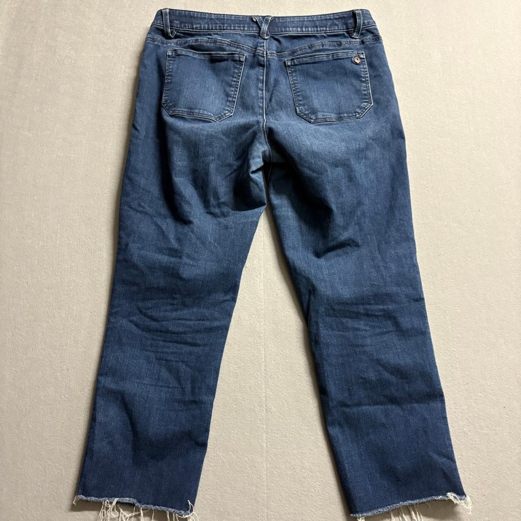 Democracy Ab Technology Crop Jeans Womens 14 Blue Denim Fray Hem Stretch