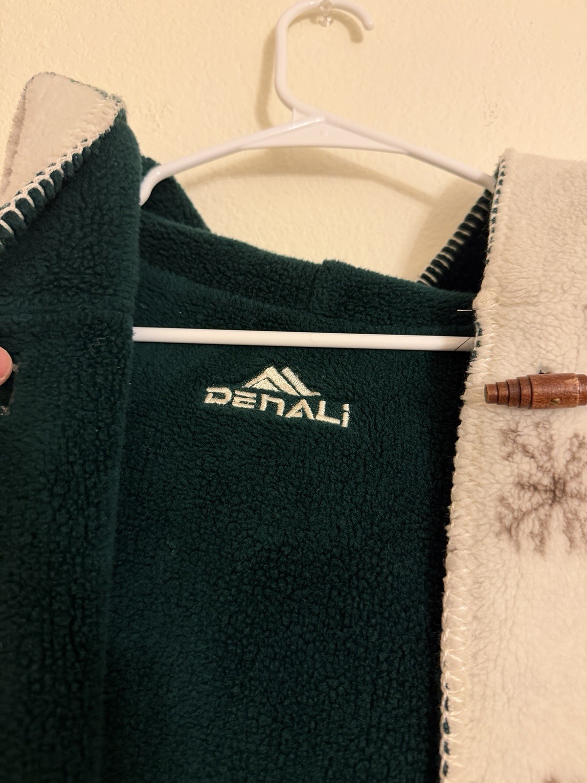 Vintage Denali Large Sherpa Fleece Hooded Long Nature Jacket Blanket Cozy Deer