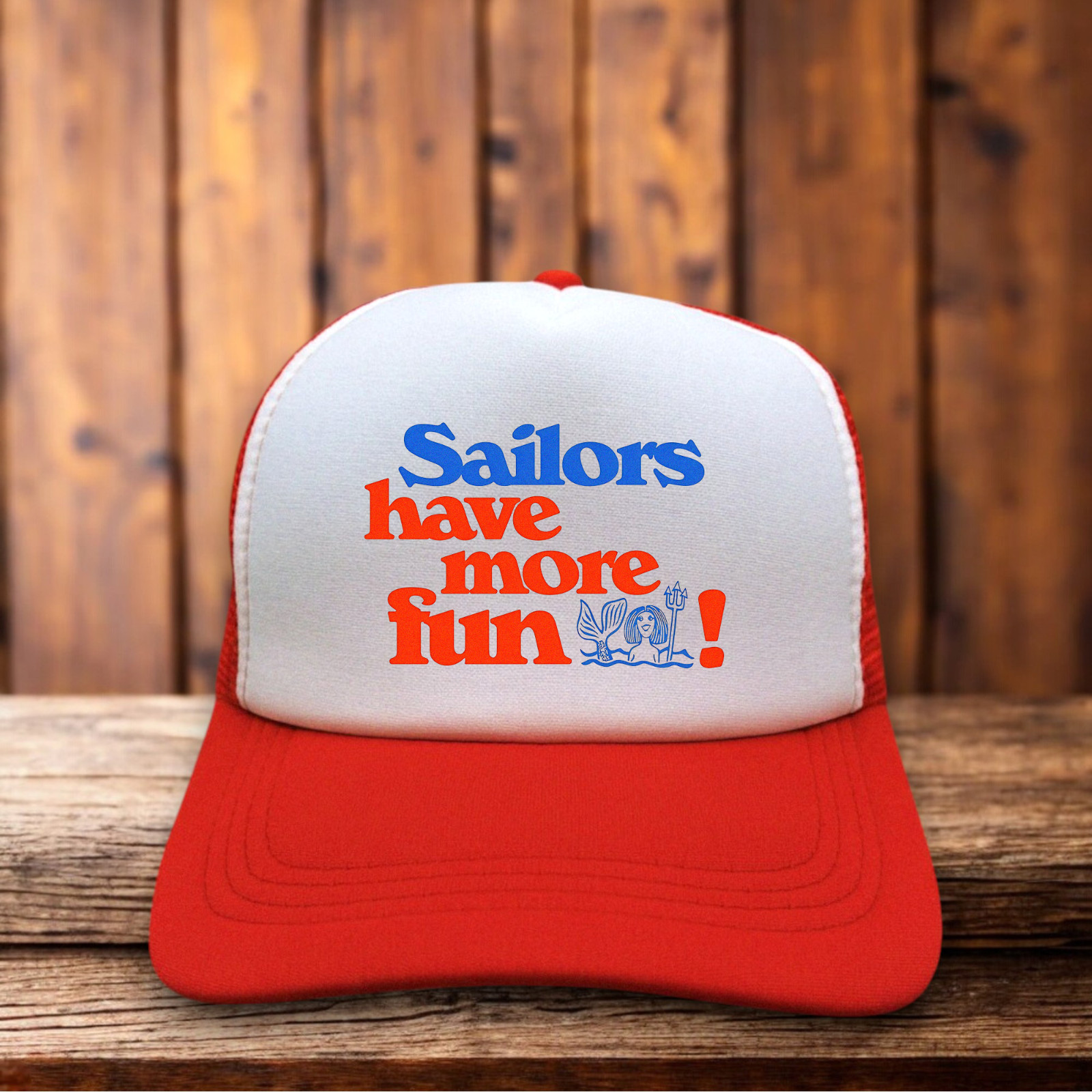 Sailors Have More Fun Mens Trucker Hat Red Nautical Humor 70s Retro Logo Cap