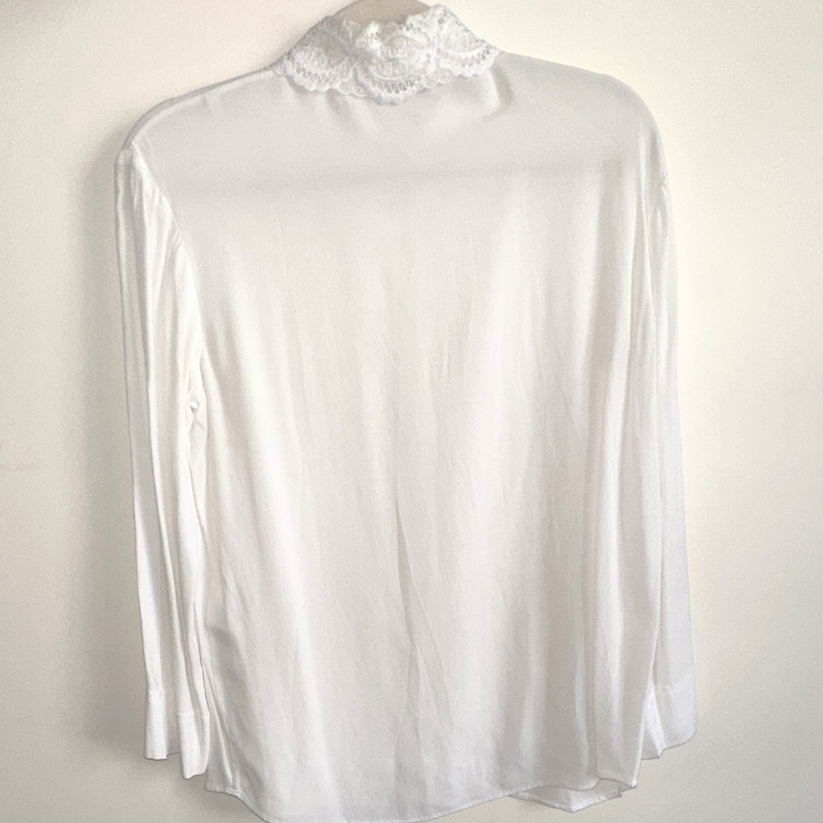 Sandro White Silk Maternity Blouse S Button-Up Long Sleeve Embroidered Collar