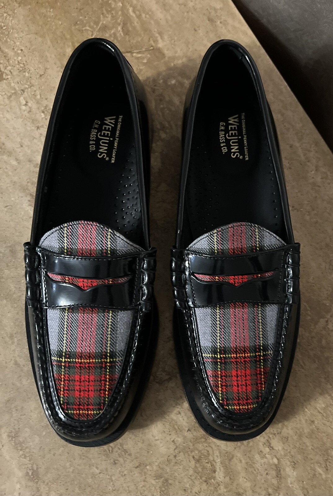 GH BASS WEEJUNS loafers 8.5 D (M) US MENS LEATHER & WOOL PLAID
