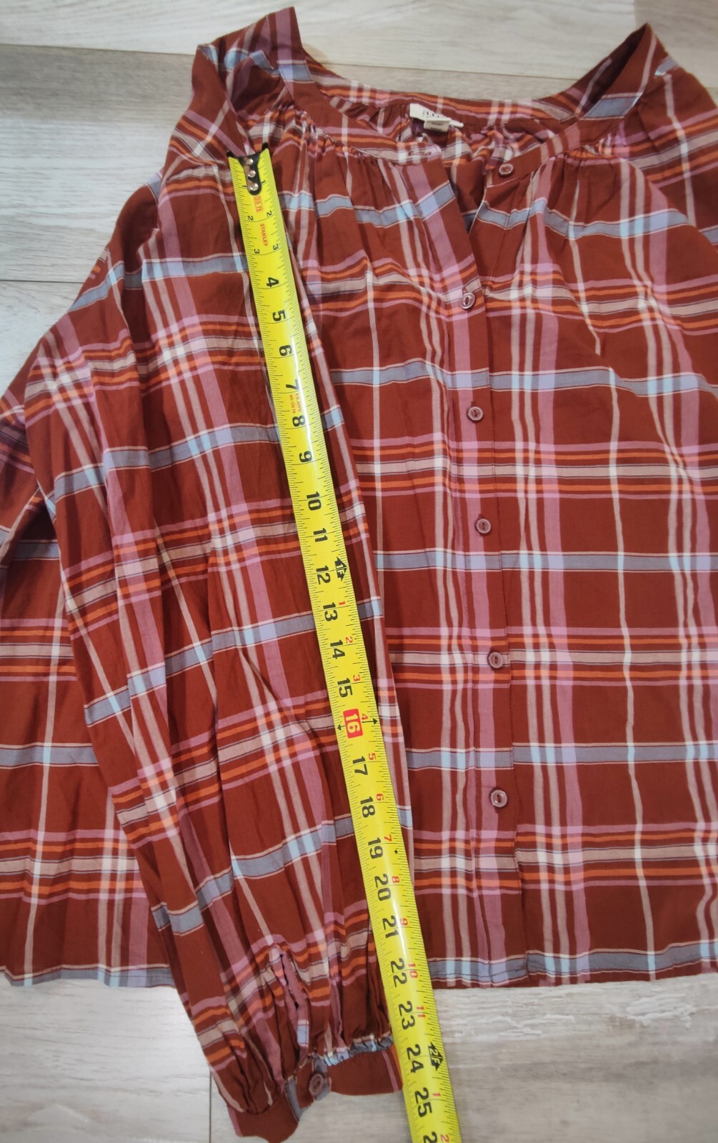 A.N.A Womens 3X Brown Multi Color Front Button Up Plaid Blouse 100%Cotton NWT