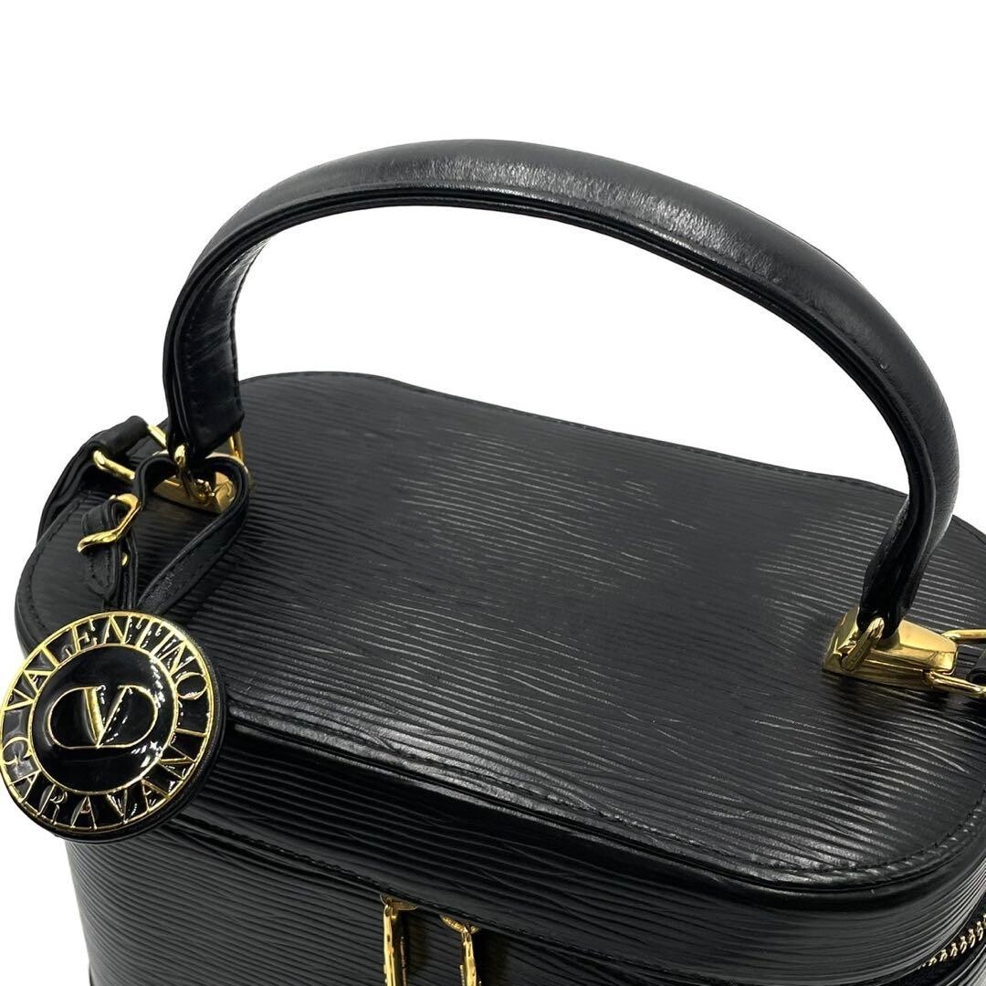 Valentino Garavani 2Way Vanity Shoulder Bag Black Leather Gold Charm Auth