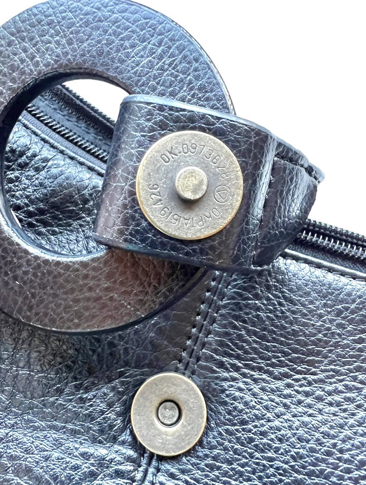 The Sak Handbag Logo Stitched Black Leather Zippered Pocket 10” Drop Handle