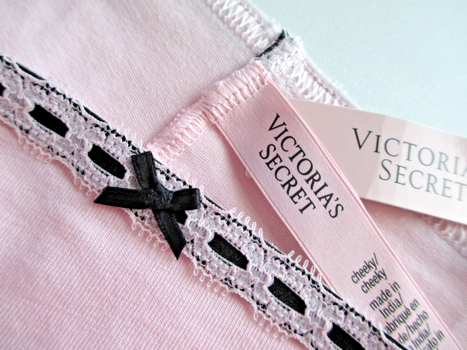 VICTORIA’S SECRET Ribbon Bow Cotton Cheeky Panty VS Pink S M L XL Lace Trim NWT
