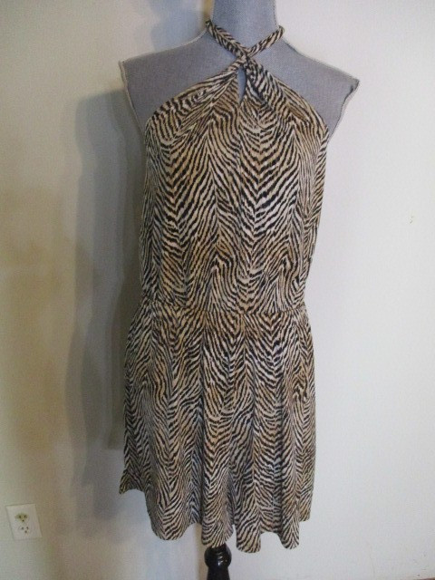 Banana Republic FAB! Animal Print Halter Backless Pockets Rushed Waist Romper L