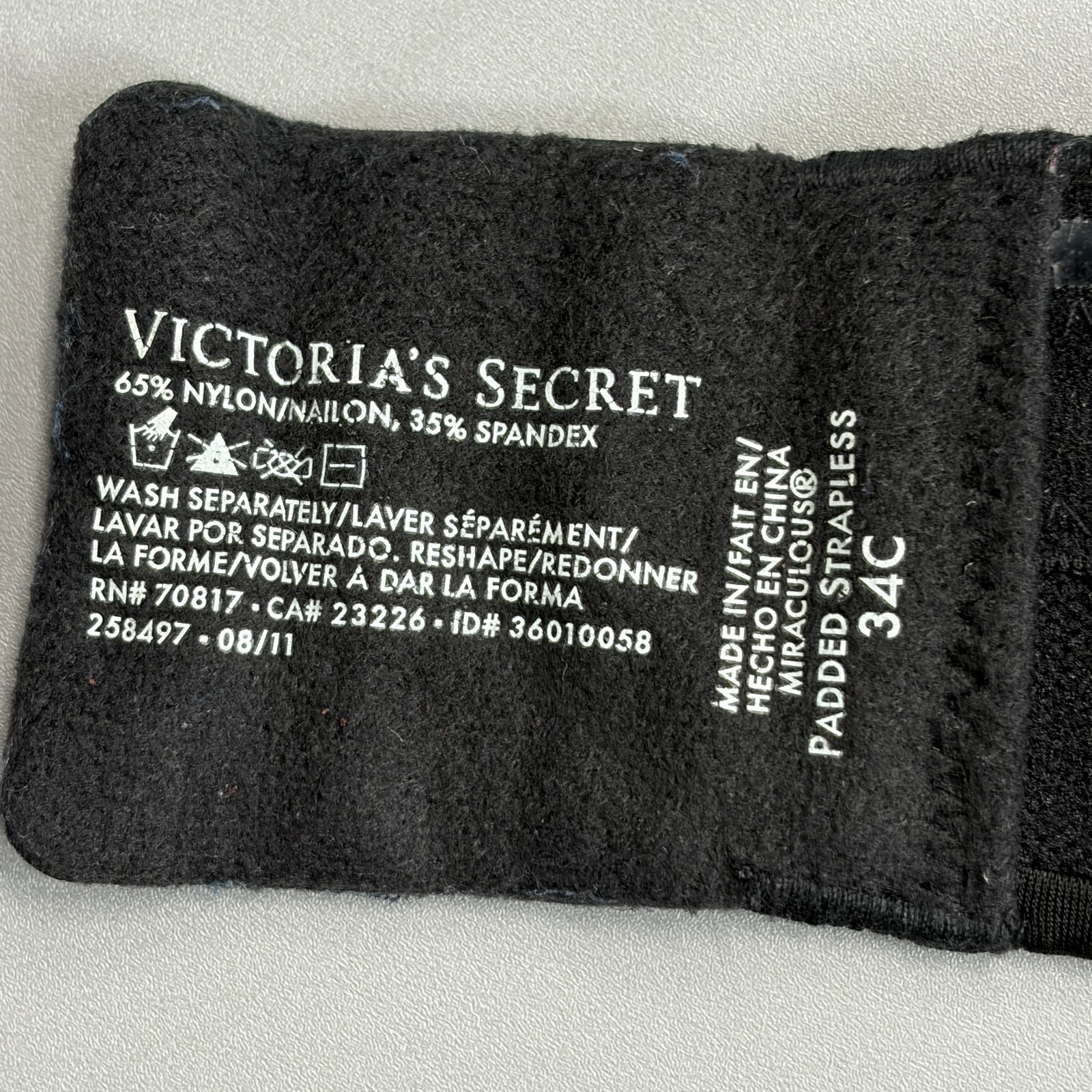 Victoria Secret Padded Strapless Bra 34C Push Up Add 2 Cup Sizes Underwire