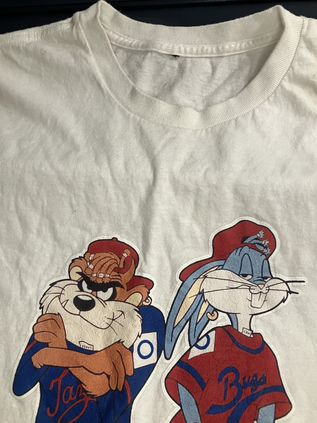 Vintage Looney Tunes Taz Bugs Baseball Shirt XL White Cartoon Graphic Tee