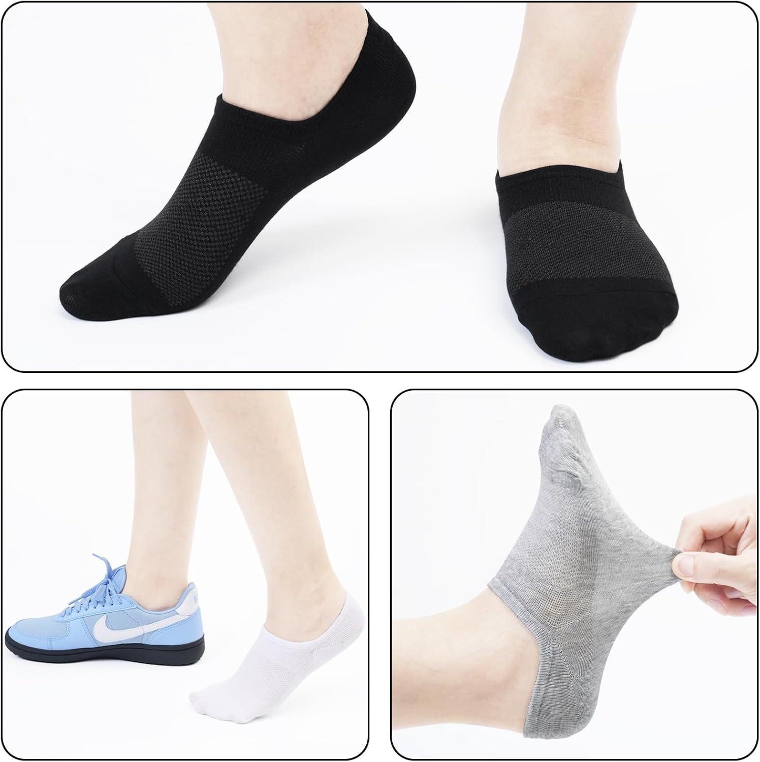 8 Pairs Womens 100% Cotton Non Slip No Show Socks, Low Cut Casual Invisible Line