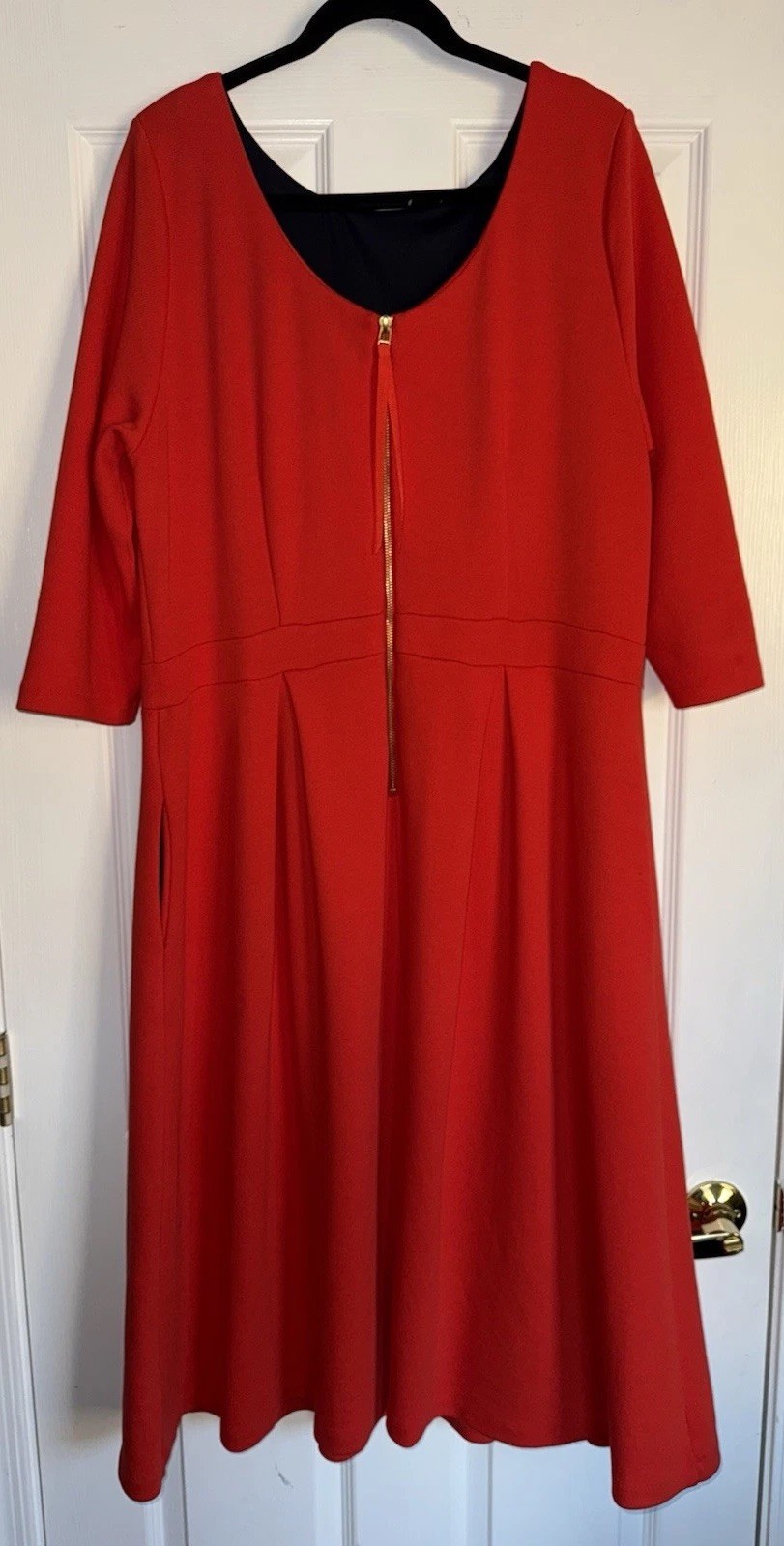 BODEN Red Holly Textured Classic Chic Holiday Fit Flare Pleated Skirt Dress 18 R