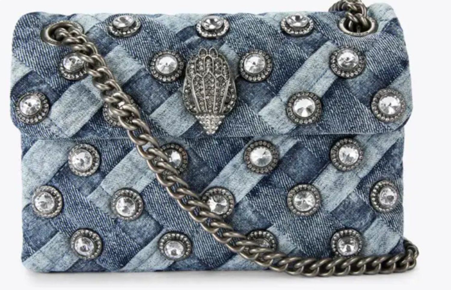 Kurt Geiger London Denim Woven Crossbody Bag Silver Eagle Crystal 20×8×15 cm