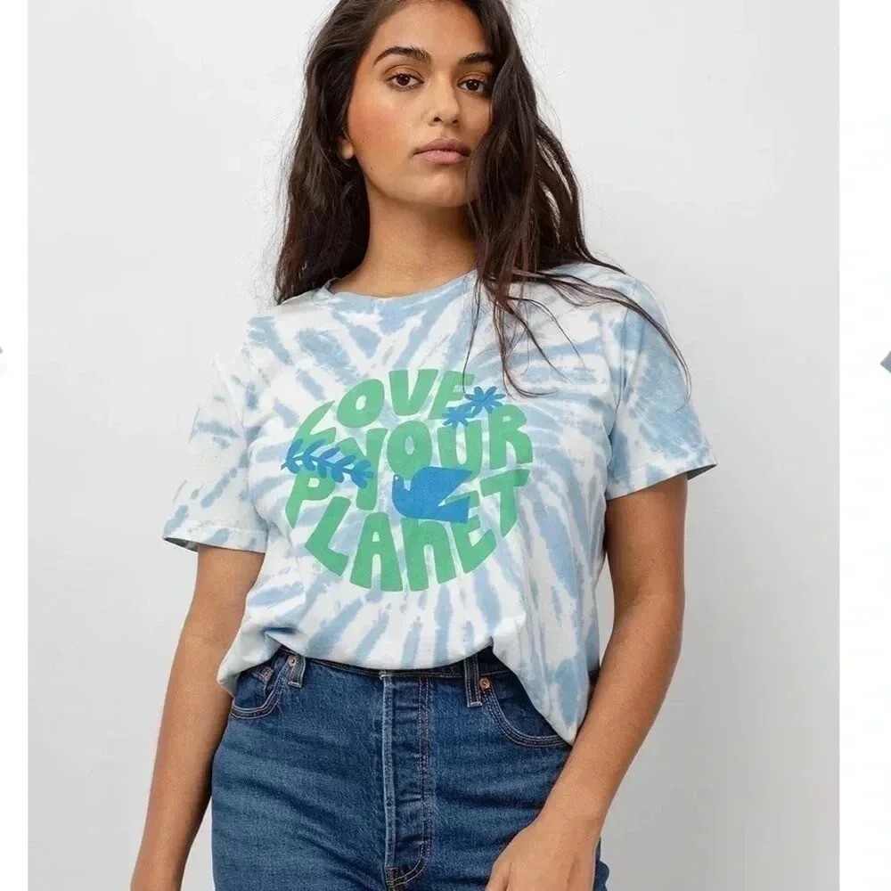 Rails Love Your Planet Graphic Short Sleeve T-Shirt Tie-Dye Blue XS