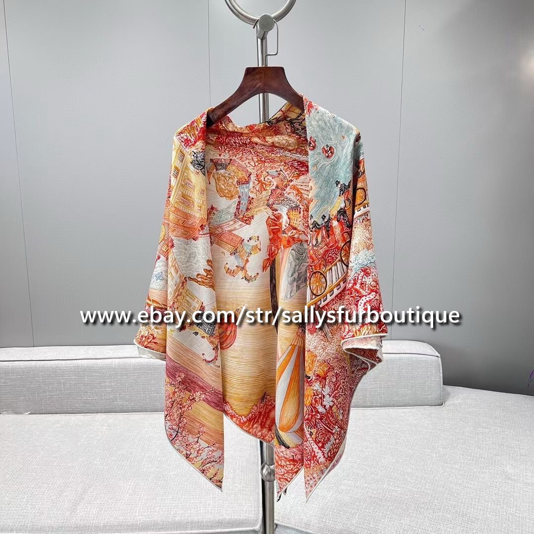 Boutique 80% Cashmere 20% Silk Wrap Scarf Rainbow Print Square Shawl 53″
