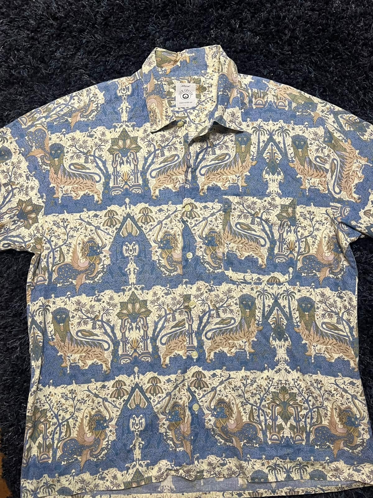 Vtg St Michael Made in UK 100% Cotton All Over Print Shirt Mens L Graphic Rare