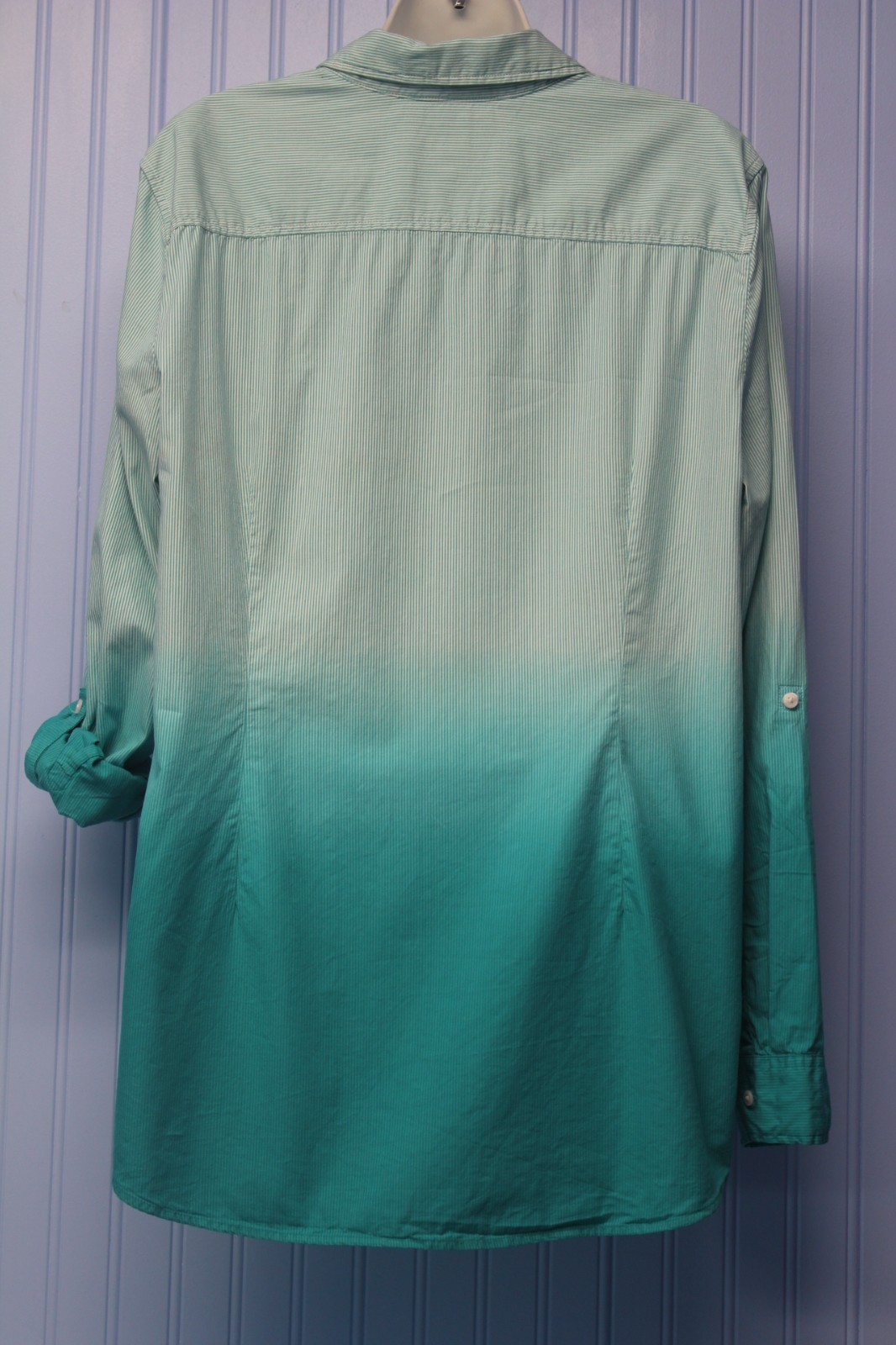 Tommy Hilfiger green stripe dip dye long roll-tab slv button front shirt XXL