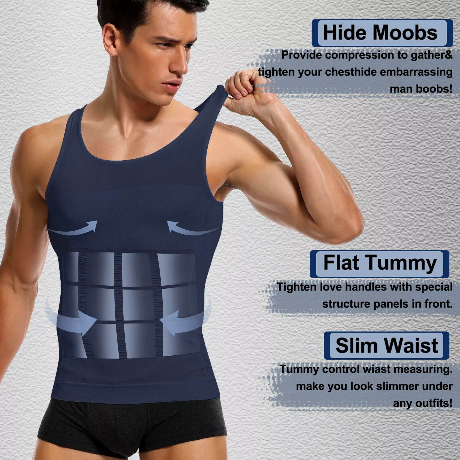 Mens Body Shaper Belly Chest Compression Shirt Slimming Tank Top Abs Vest Girdle