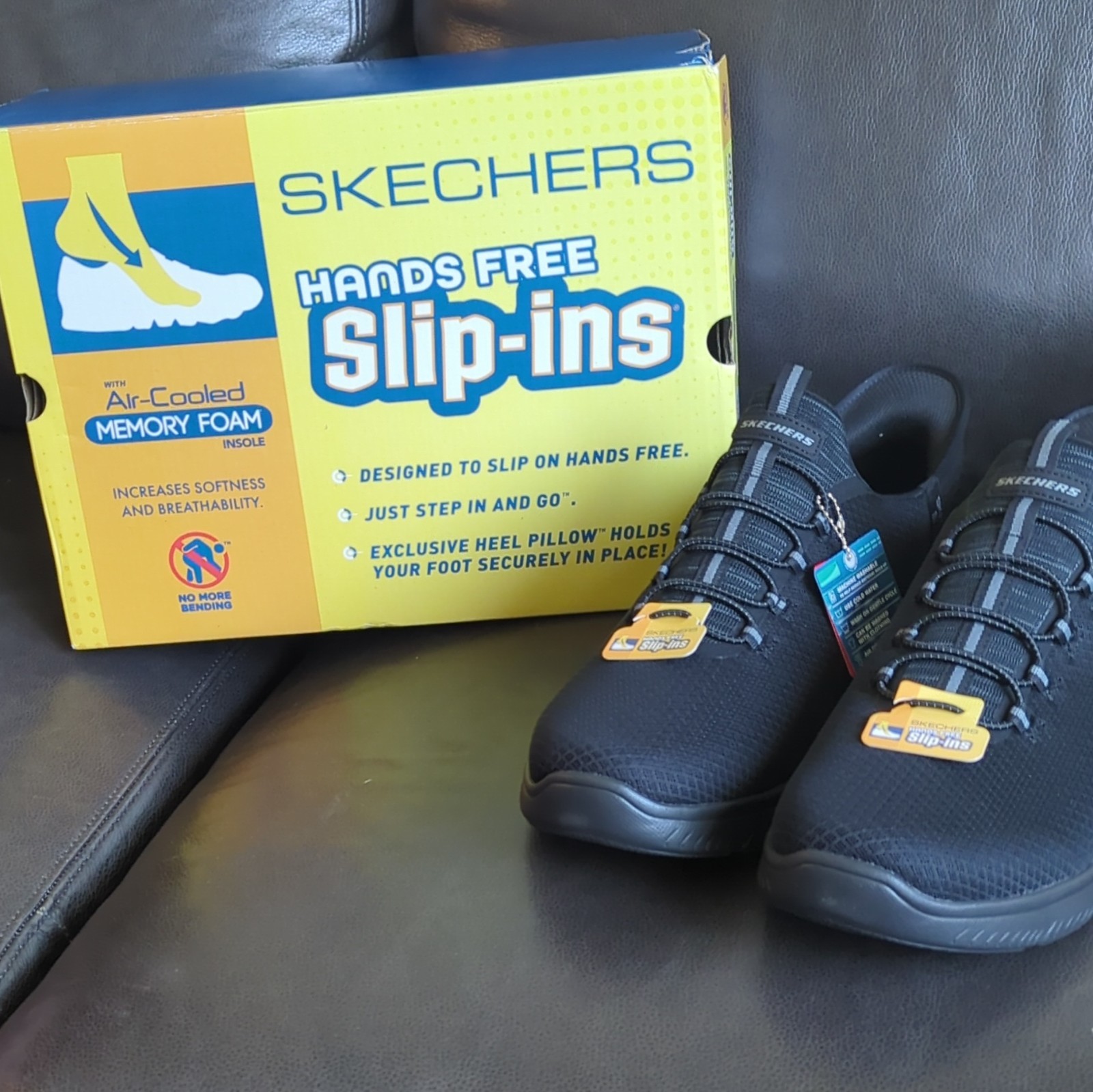 SKECHERS Hands Free Slip-ins Men’s Black Slip-On Athletic Sneakers Memory Foam