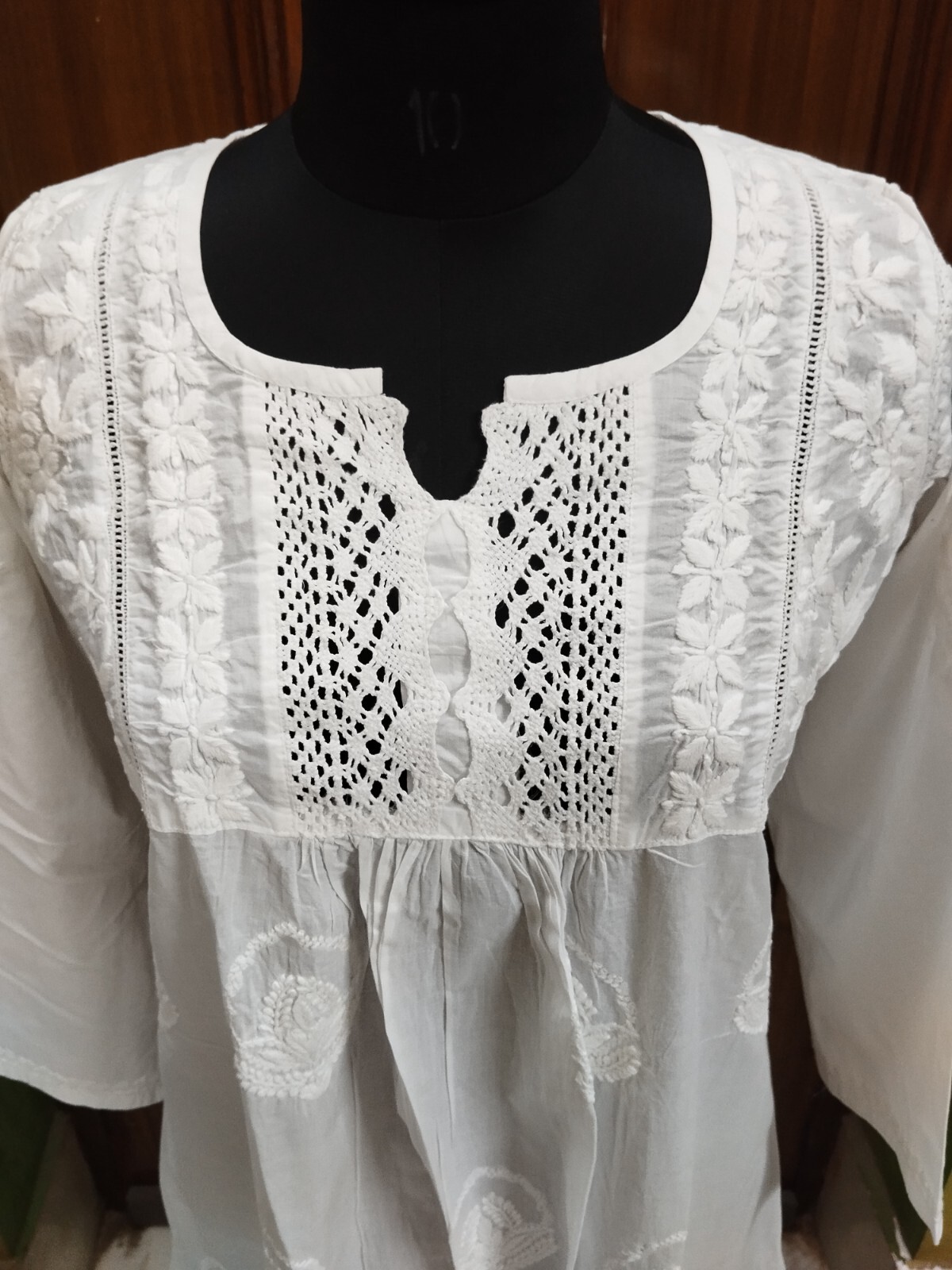 DESIGNER S M L XL 2XL ETHNIC HANDMADE 100% COTTON TOP KURTI CHIKAN EMBROIDERY