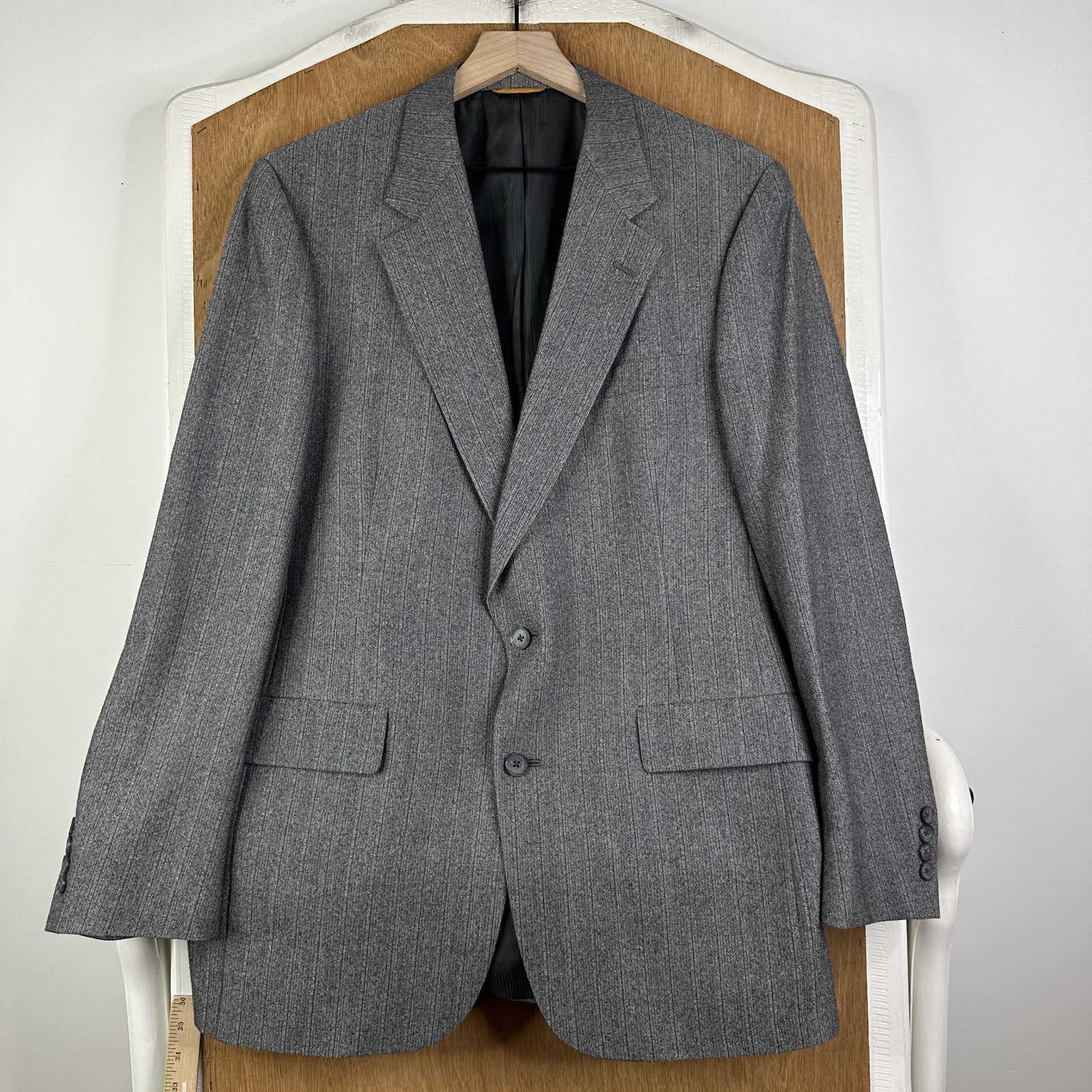 VTG Hart Schaffner Marx Suit Mens 40L Gray Pinstripe 2 Button Wool 34×32 Tweed