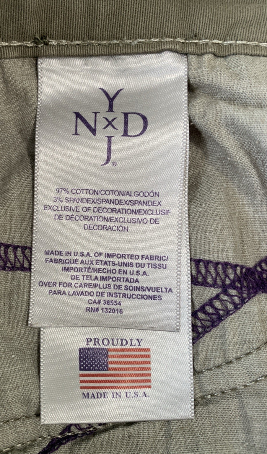 NYDJ Jeans Womens 12 Olive Green Straight Lift Tuck Technology Military Preppy