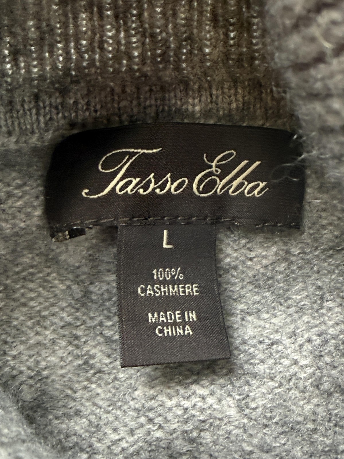 Tasso Elba Sweater Mens Large Gray 100% Cashmere Turtleneck Cable Knit