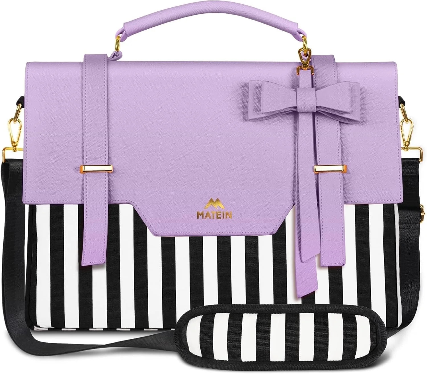 Laptop Tote Bag, 15.6 Inch PU Leather Crossbody Shoulder Handbag for Women, Purp