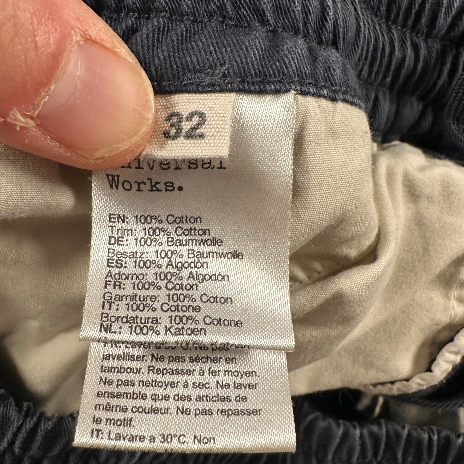 Universal Works Pants Mens 32(29 Measured)Blue Trouser Raw Hem Drawstring