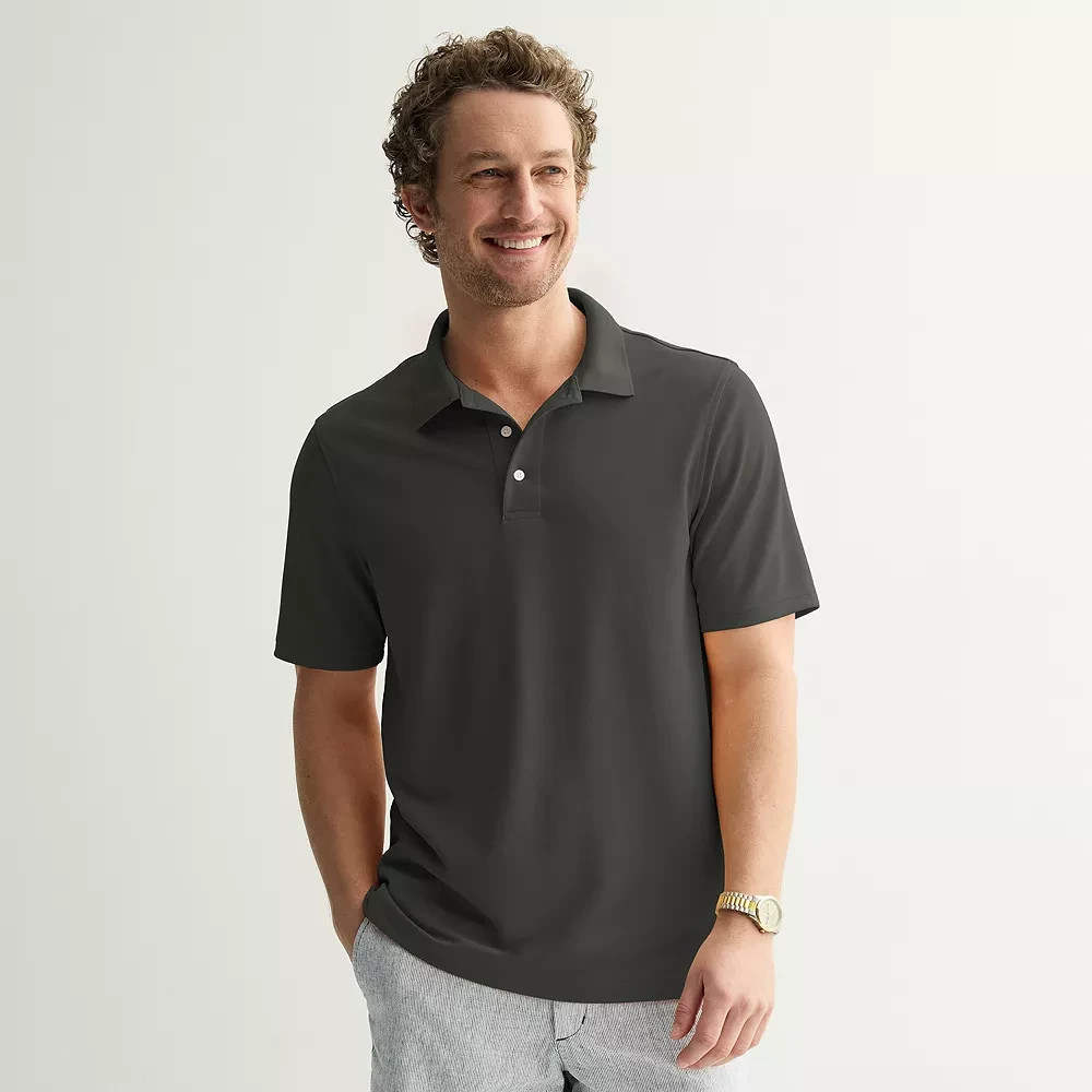 Mens Croft & Barrow Easy Care Pique Polo Shirt, Short Sleeve, Gray, MEDIUM