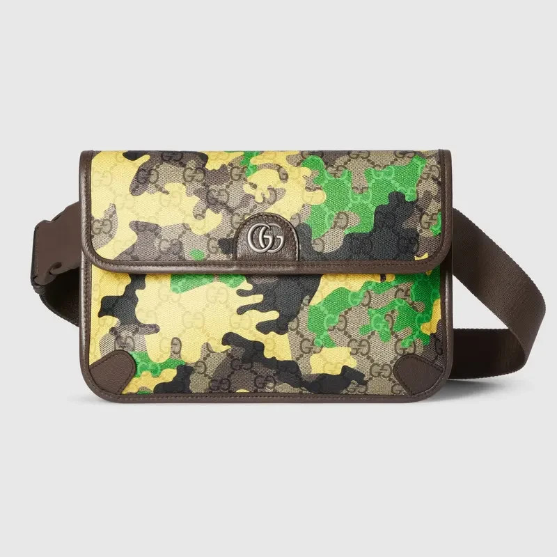 Gucci GG Supreme Monogram Camouflage Belt Bag Green/Yellow Authentic NWT