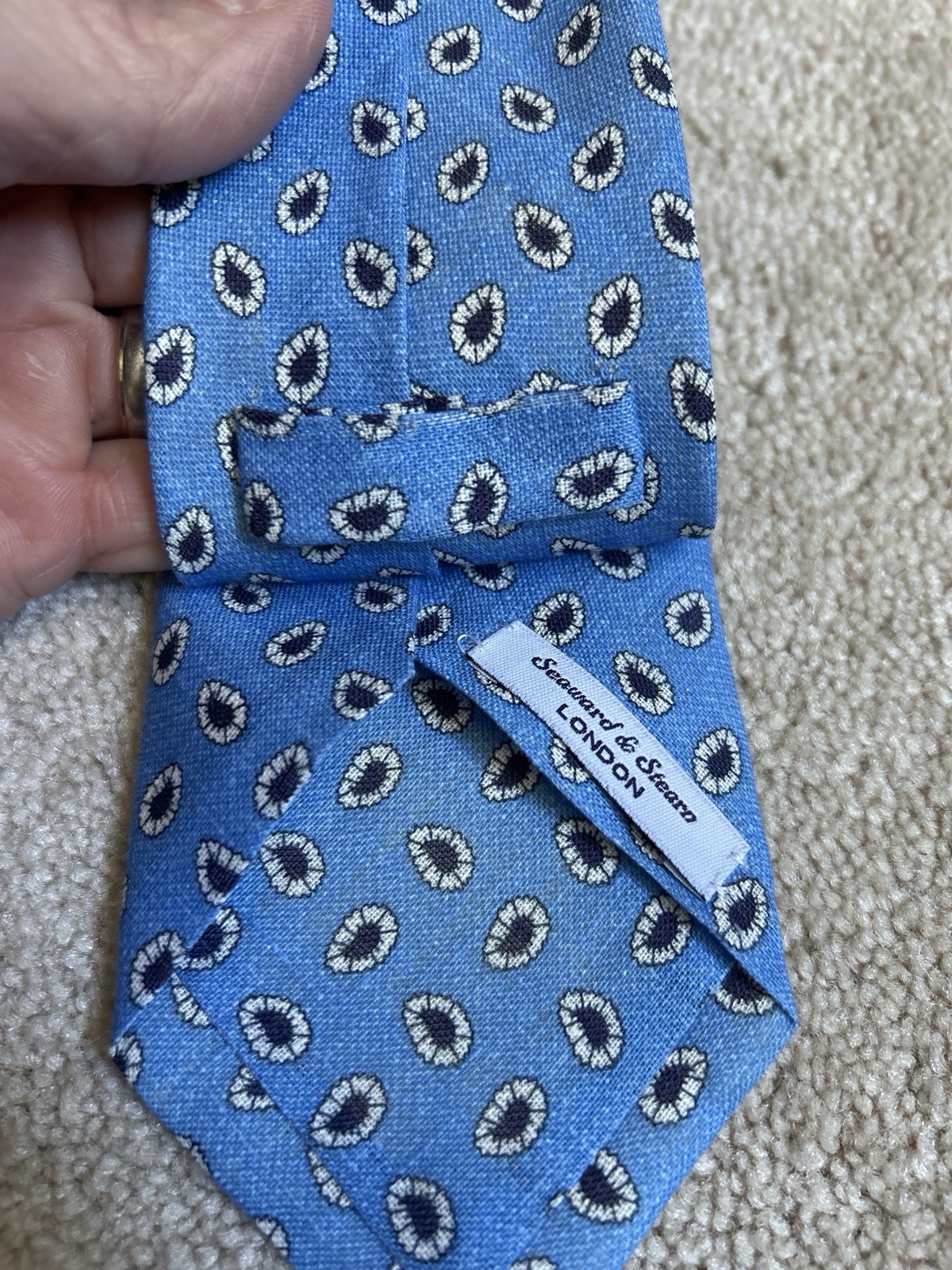 SEAWARD & STERN men’s tie – 100% linen – blue w/ abstract paisleys – 3 1/8″