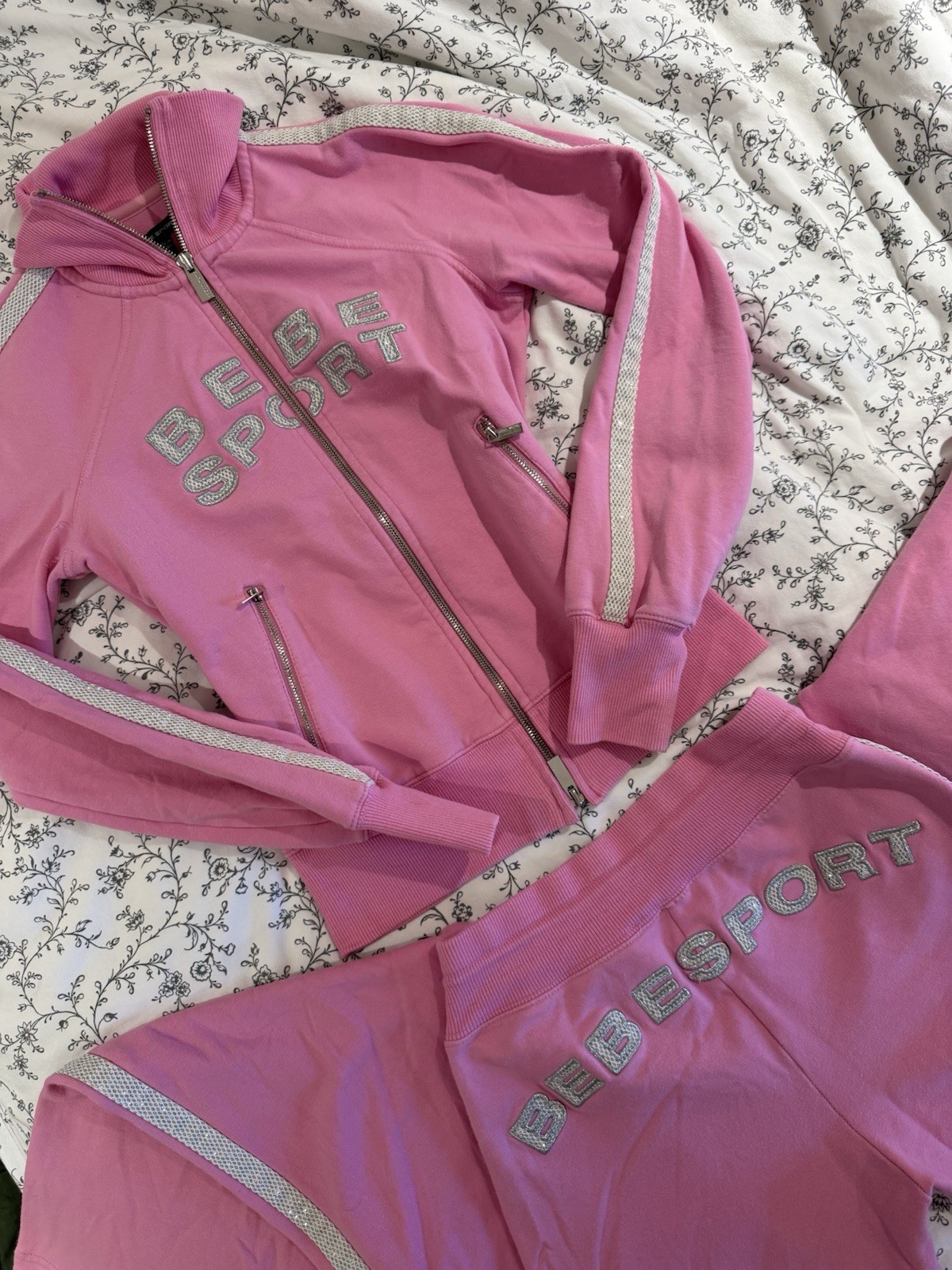 Vintage 90s 2000s Bebe Sport Bubblegum Glitter Tracksuit Set